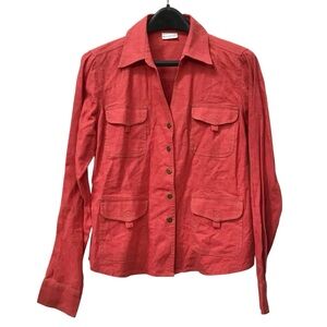 Cute Vintage Linen Jacket Top size L V-neck button Front Long Sleeve Collared